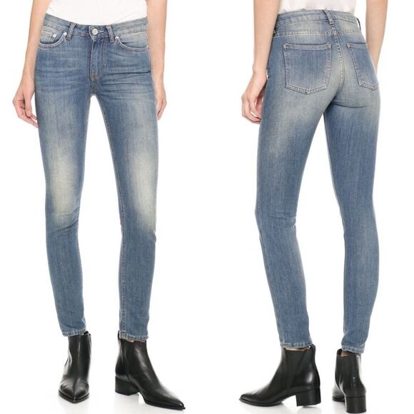 Acne Studios Skin 5 Jeans Women's Size 27 4 Vintage Wash Raw Hem Low Rise Denim - Picture 1 of 9